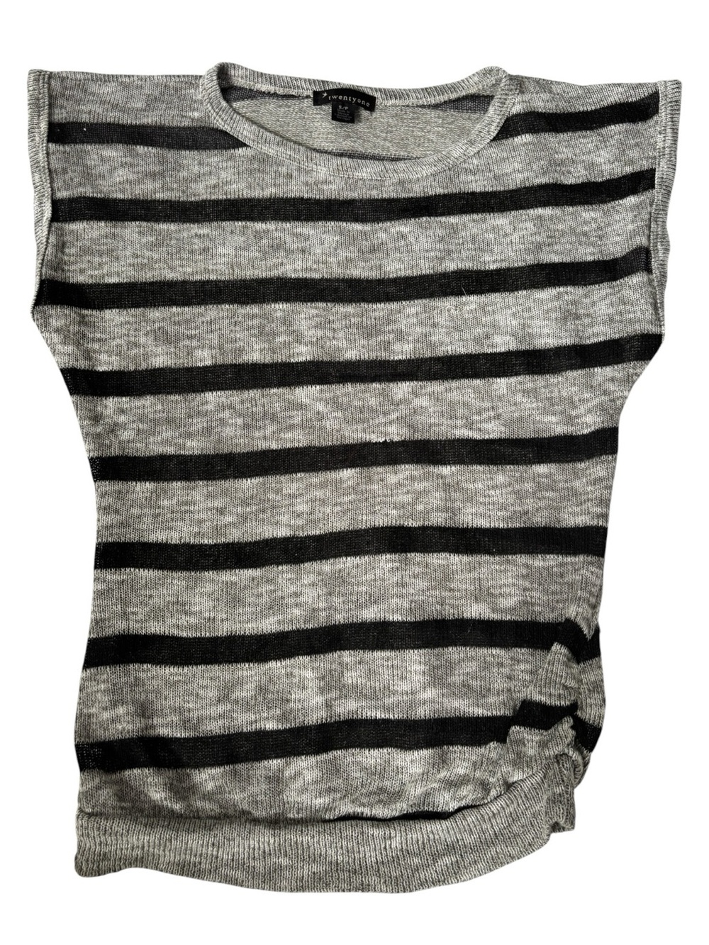 Twenty One Gray Black Striped Knit Top Small Cap Sleeve Casual - Picture 4 of 13